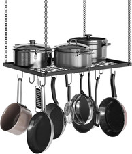 Hanging Pot Rack, Ceiling Mounted Pot Hanger for Kitchen, Metal Cookware Storage