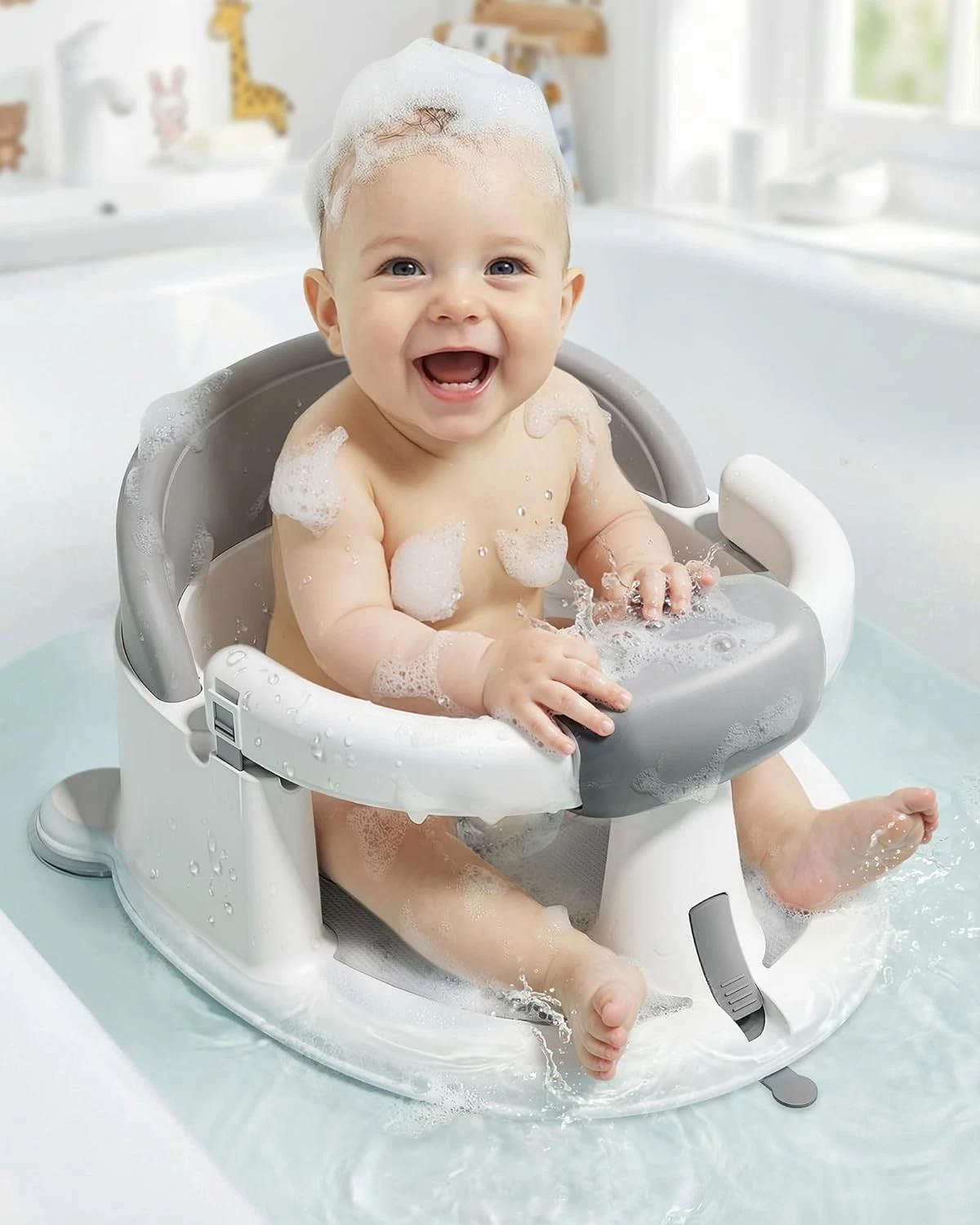 Baby Bath Seats Babies Sitting Up Non-Slip Baby Bathtub W/ 3 Suction Cups Safe