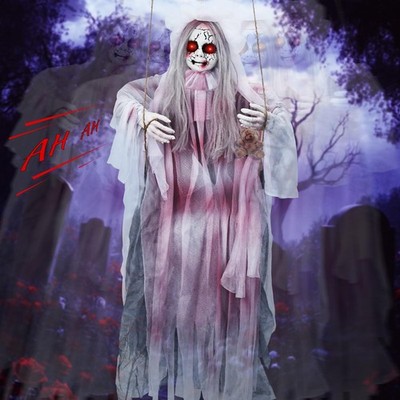 Creepy Halloween Hanging Ghosts Animatronic Scary Hanging Swinging Girl Ghost...