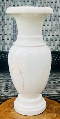 HUGE Vintage Italian White Carrara Marble Vase w Pink Hue Hand Crafted 15  Tall