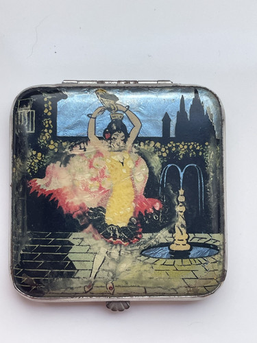 VINTAGE RETRO 1930’s POWDER COMPACT GWENDA FOIL SPANISH FLAMENCO DANCER 5.5cm - Picture 11 of 12