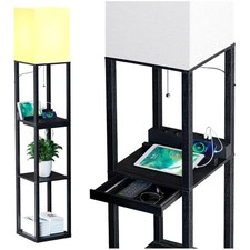 Modern Floor Lamp with Shelves  USB Ports - Black