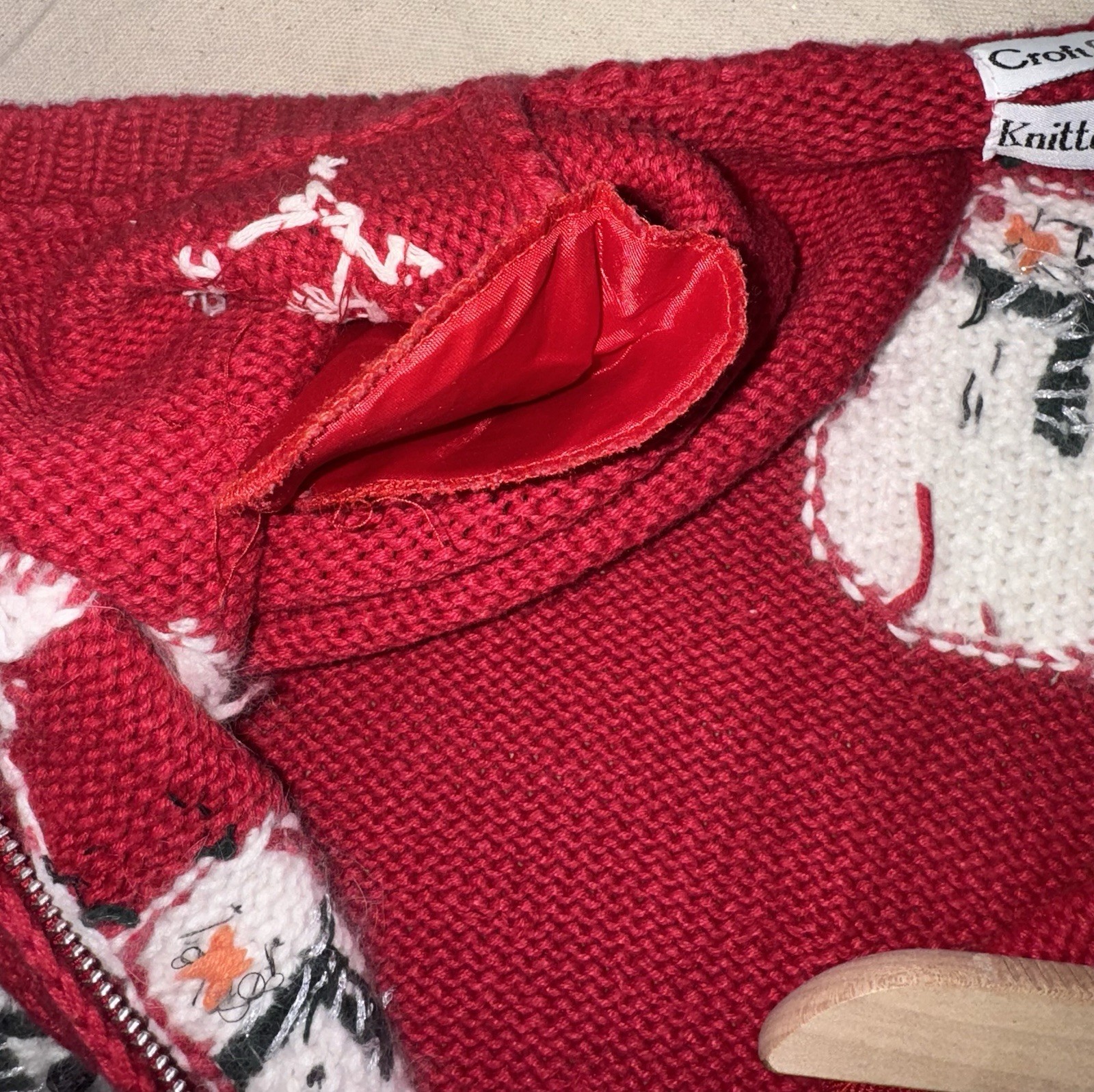 RARE & HTF Vintage Croft & Barrow Hand Knit Cardigan Sweater Angora Snowman L image 9