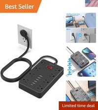 8 Outlet USB Power Strip with Surge Protection - Flat Plug  Wall Mountable