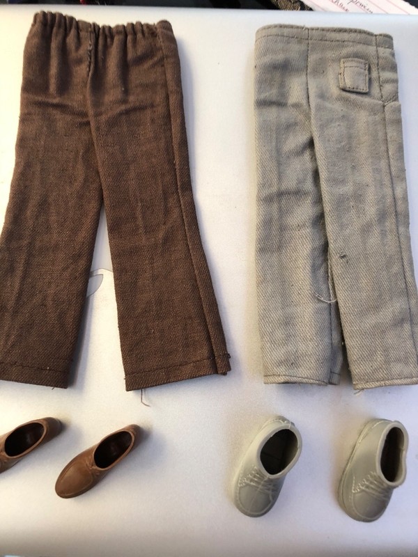 Barbie Ken gray pants and work boots, brown pants and dress shoes