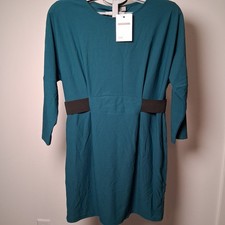 NEW ASOS Teal Green Midi Dress Long Sleeve Black Stretch Side Bands size 10p NWT