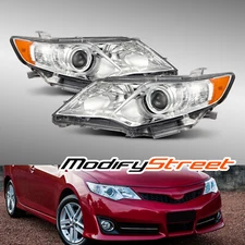 Fit 2012-2014 Toyota Camry Chrome Projcetor Headlights Replacement Headlamp Pair