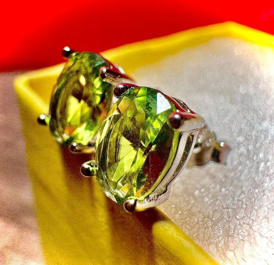 Aretes peridoto corte ovalado natural plata 925 peridoto regalo aniversario Foto 4 de 4