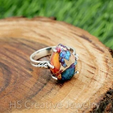 Kingman Pink Dahlia Turquoise 925 Sterling Silver Handmade Ring for Women