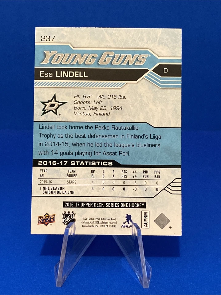 2016-17 Upper Deck Esa Lindell Young Guns Rookie Card Dallas Stars YG RC - Image 2 of 2