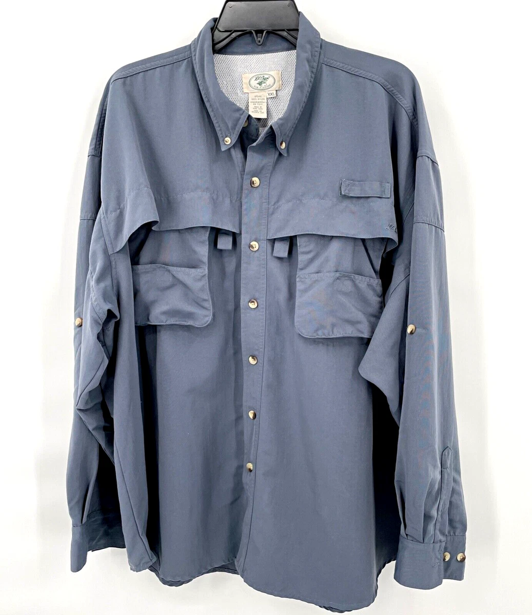 LL Bean Fly Fishing Shirt Mens 2XL Long Sleeve Button Up Blue Vented