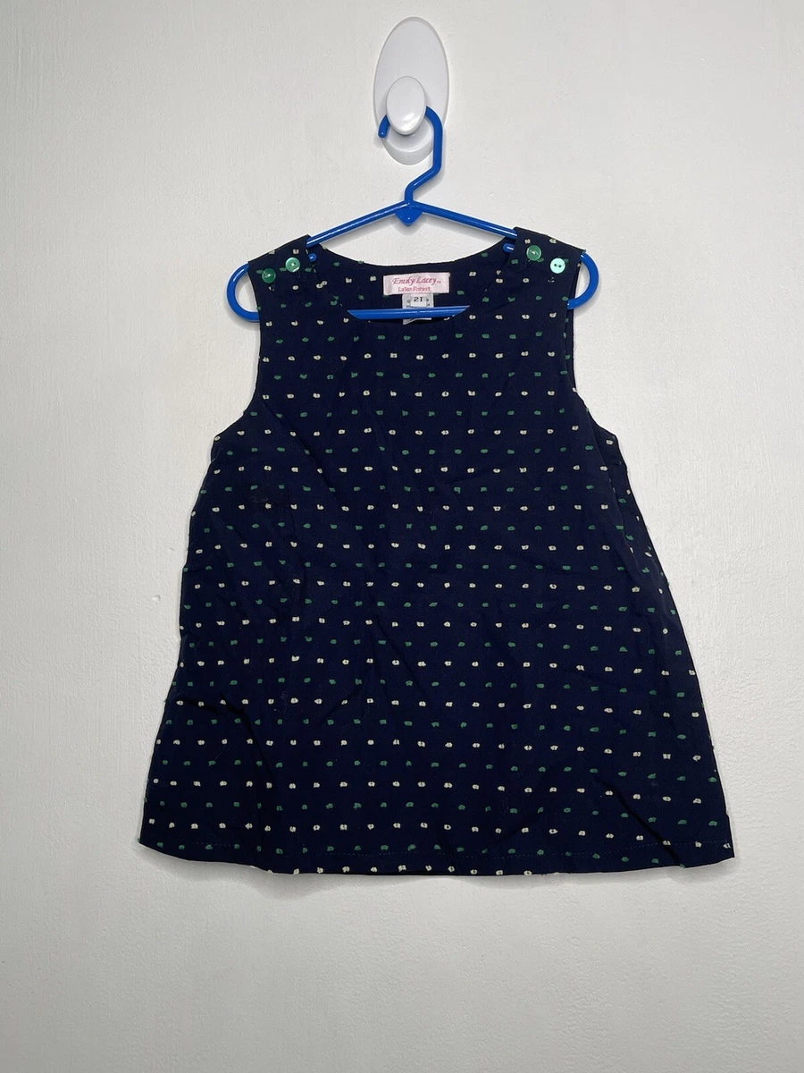 Emily Lacey Swiss Dot Jumper Dress Girls Size 2T Navy Green
