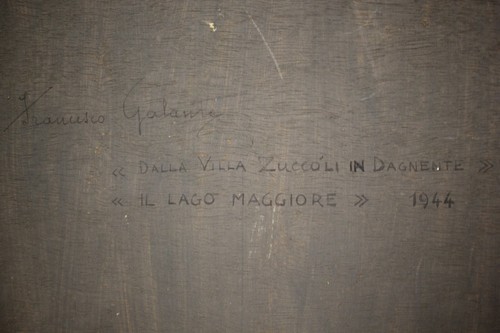 ANTICO DIPINTO OLIO TAVOLA F. Galante PAESAGGIO LAGO MAGGIORE 1944 - Foto 12 di 12
