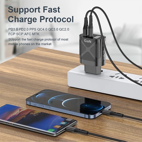 Adaptateur Secteur Chargeur Rapide GaN Tech PD 65W USB-C PD + USB-A Qualcomm 3.0 - Photo 3 sur 11