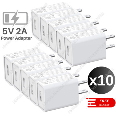 10Pack Lot USB 5V 2A Power Adapter Cube US Block Fast Charger For iPhone Samsung