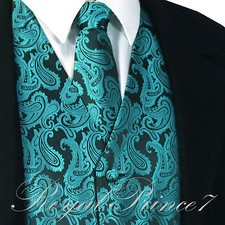 Mermaid Teal Green XS to 6XL Paisley Tuxedo Dress Vest Waistcoat Neck tie 20Z