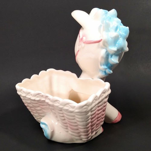 Vintage Relpo Baby Planter Pony Donkey Cart Ceramic 5744 Label Japan Flaw - Bild 5 von 12