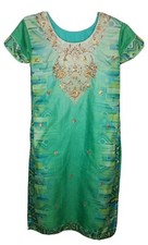 NWT CBazaar Indian Handcrafted Artisan Green/Gold Geometric Dress Kurti Small