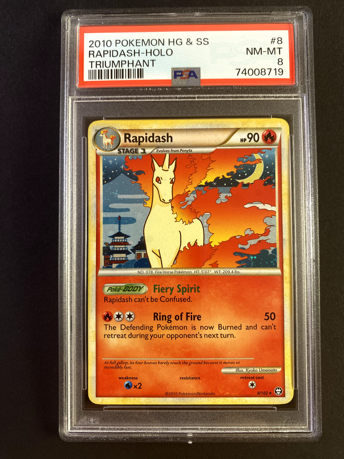 PSA 8 Rapidash Holo 8/102 Triumphant 2010 NM-MT