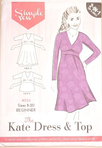 UNCUT Simply Sewing #024 The Kate Dress & Top Stretch Jersey Knit T Tie Back - Picture 1 of 3
