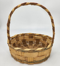 Vintage 1950's/60's Bamboo Wicker Pink Green Splints Easter Basket Mexico Oval