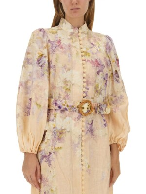 【Zimmermann】LYRICAL BUTTONED MIDI DRESS リネン ミディ ZIMMERMANN Lyrical Buttoned Midi Dress Beige W/Floral Print
