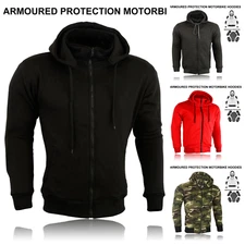 Mens Fleece Motorbike Removable Armoured ZIP UP Hoodie Jacket Protection Safety
