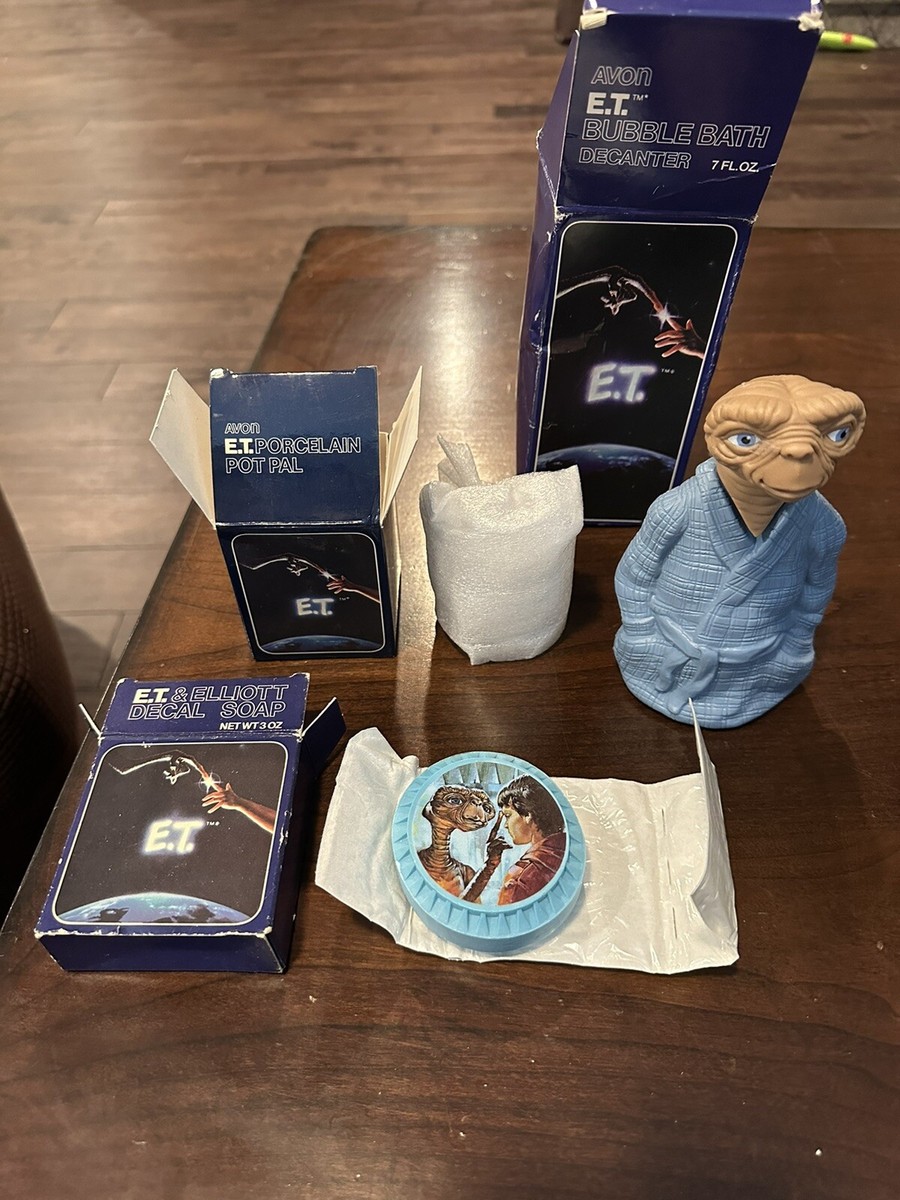 Vintage ET EXTRA-TERRESTRIAL Bubble Bath Figure Bottle + Decal