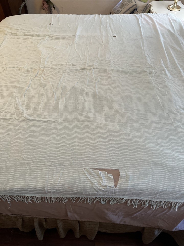 Vintage Light Green Chenille Bedspread 78” X 100” Cutter/Craft/Repair w