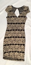 Windsor -Party Dress Vintage - Fully Lined With A Black Sheath Overlay Gold Lace