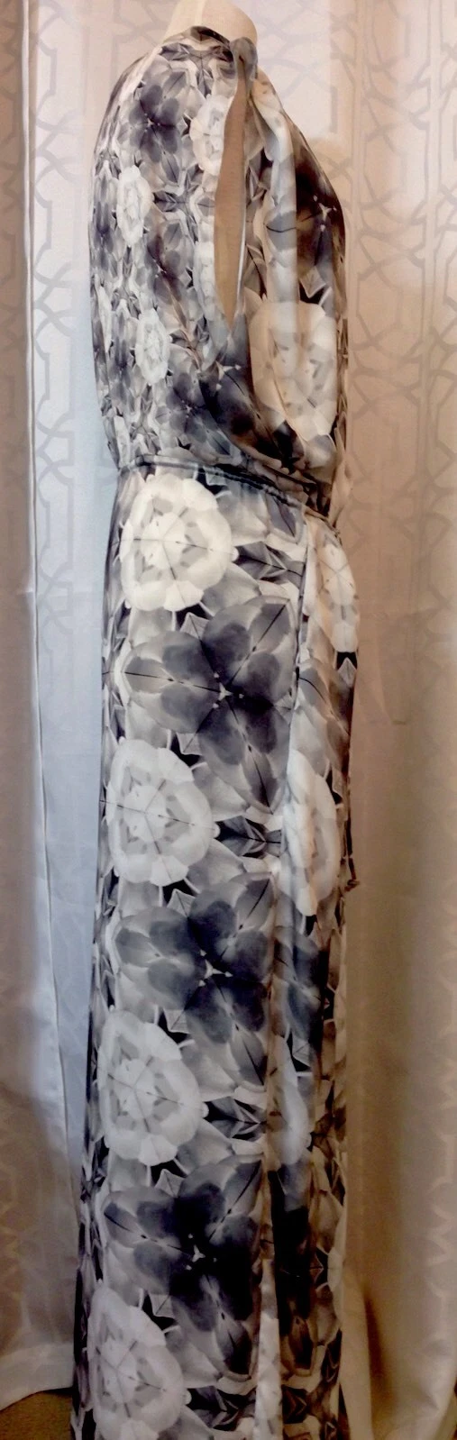 ACNE STUDIOS Abito lungo acne grigio floreale poli si sente come seta taglia 34 spacco schiena