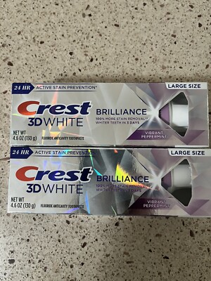 2 Crest 3D White Brilliance Vibrant Peppermint Toothpaste 4.6 oz