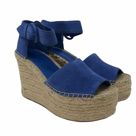MARC FISHER Zyme2 Blue Studded Leather Suede Wedge Slide  Women’s Marc Fisher Navy Blue Wedge Sandals Size 7.5M ~ 4 inches main image 1