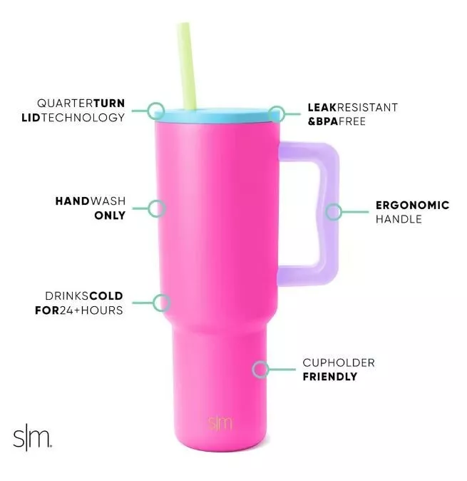 Simple Modern 40 oz Trek Tumbler Handle and Straw Color 80s Mix