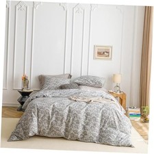 Grey Paisley Duvet Cover 100 Cotton 3 Pcs Set 1 King Grey Paisley Floral