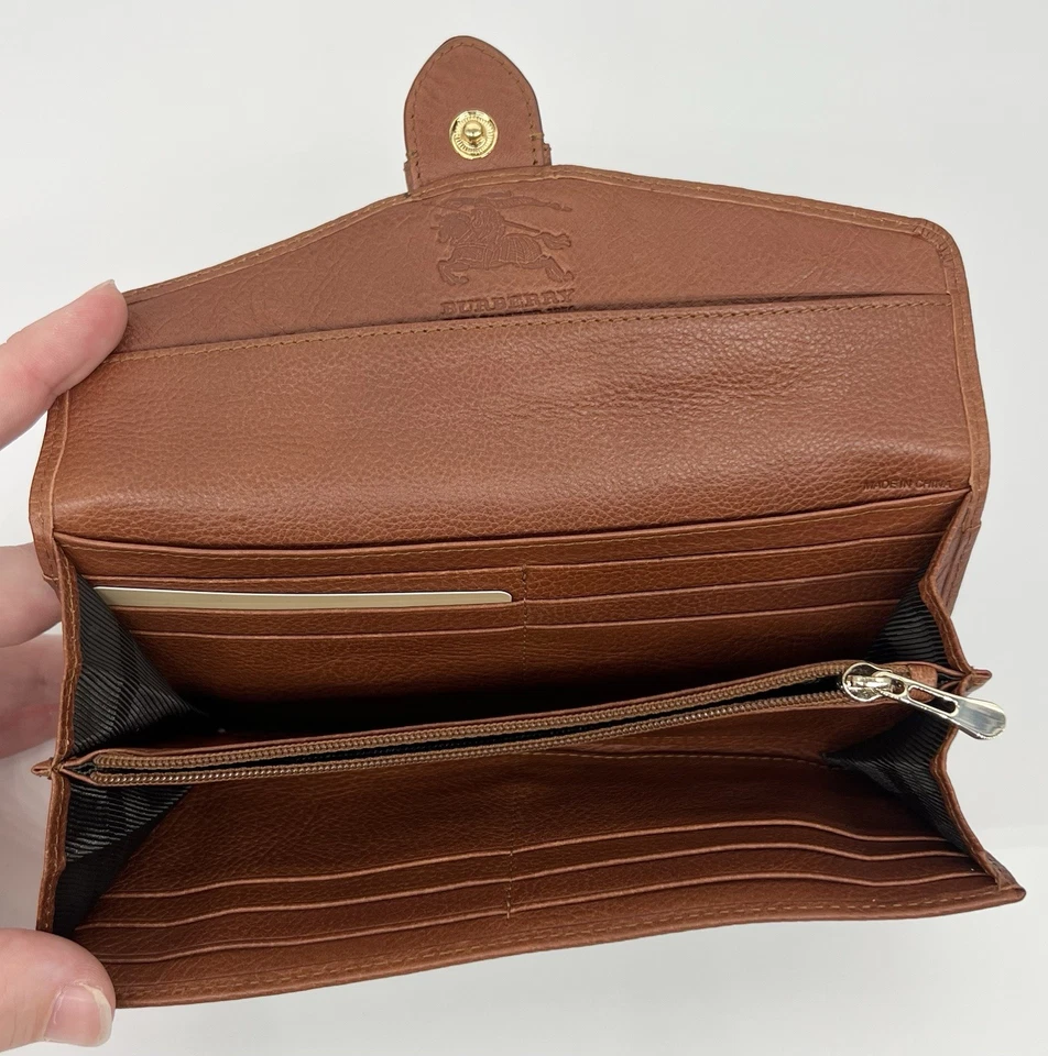 Cartera Continental Burberry Cuerda Denim Cuero Marrón Hebilla Herrajes Dorados Nueva con Etiquetas Foto 4 de 4