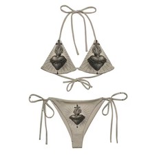 Sacred Heart Print Grunge String Bikini