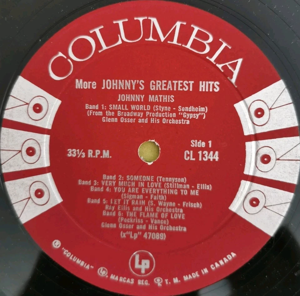 Vinyl LP Johnny Mathis - More Johnny's Greatest Hits VG CL1344 Canada Pop - Image 3 of 4
