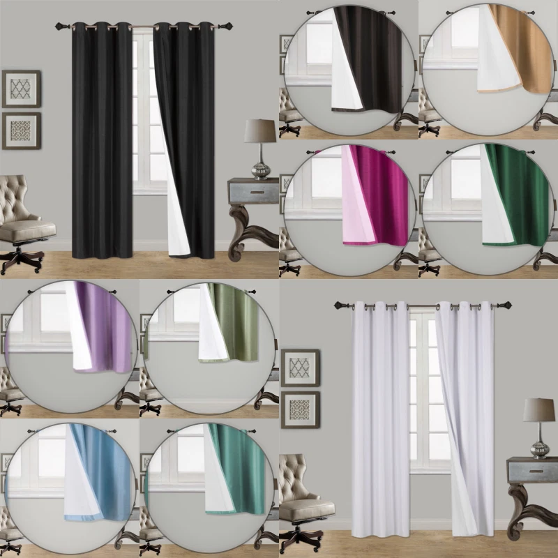 HOTEL HIGH QUALITY 2 PANEL SOLID LINED THERMAL BLACKOUT GROMMET WINDOW CURTAIN