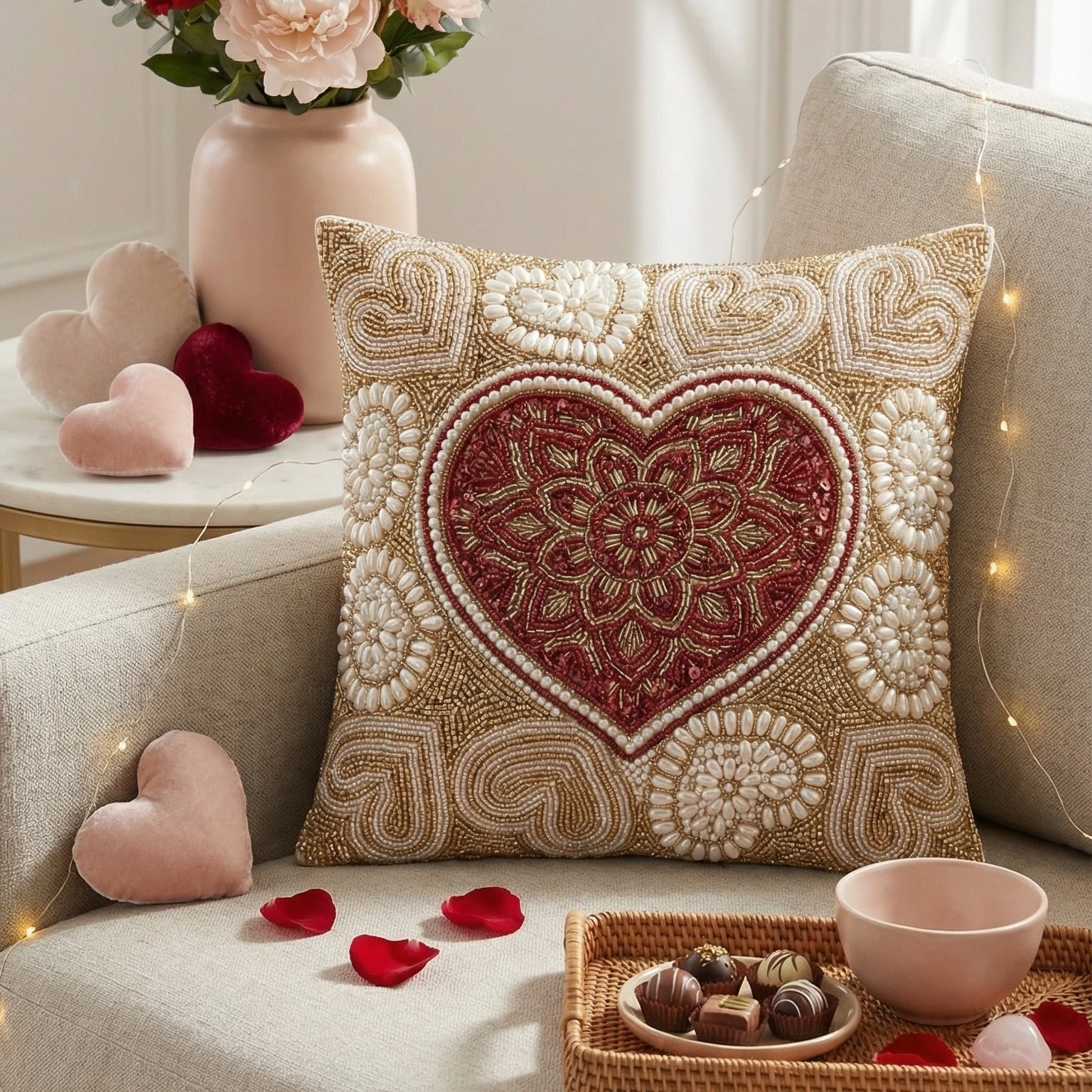 Luxury Beaded Heart Decorative Throw Pillow Cover | Romantic Accent Cushion Case
Opens in a new wind