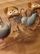 NEW 12 Colorful Resin Brown Owls Blue Birds Shower/ Curtain Hooks Bathroom Decor