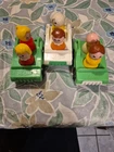 Fisher Price Vintage Little People  3Green and White Cars & 6 People
