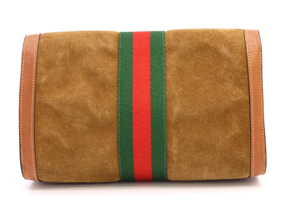 Gucci Bolso sin asas Cartera Gamuza Cuero Jerez D.Beige Vintage Auténtico Foto 3 de 4