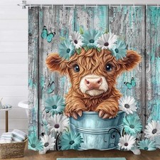 Funny Highland Cow Shower Curtain for Bathroom 70"W x 70"L Pack of 1 Multi01