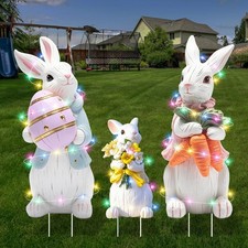 Extra Large Easter Decorations Outdoor Bunny Yard Signs 3pcs with Stakes Cute Bu