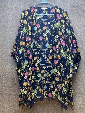 Umgee Plus 1XL/2XL Kimono Artsy Duster Black Floral Birds Boho Festival Cover Up
