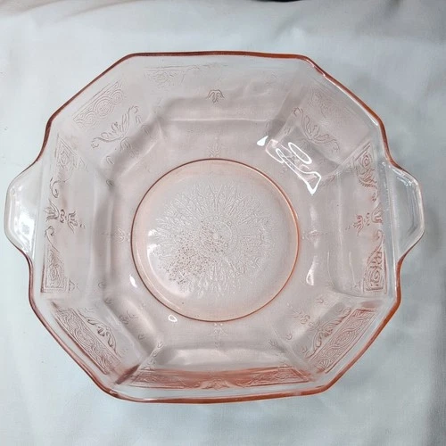 Anchor Hocking 9 Inch Octogon Princess Pink Bowl W/ Handles