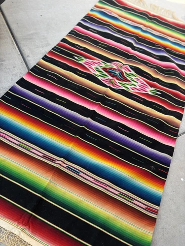Antique Vintage Wool Mexican Saltillo Serape Blanket - Picture 2 of 6