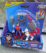 Juego de figuras Fisher-Price Imaginext DC Super Friends Metal Force Superman y Crypto