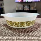Vintage Pyrex Verde Square Green Flower 471 Round Casserole Dish 1 Pt